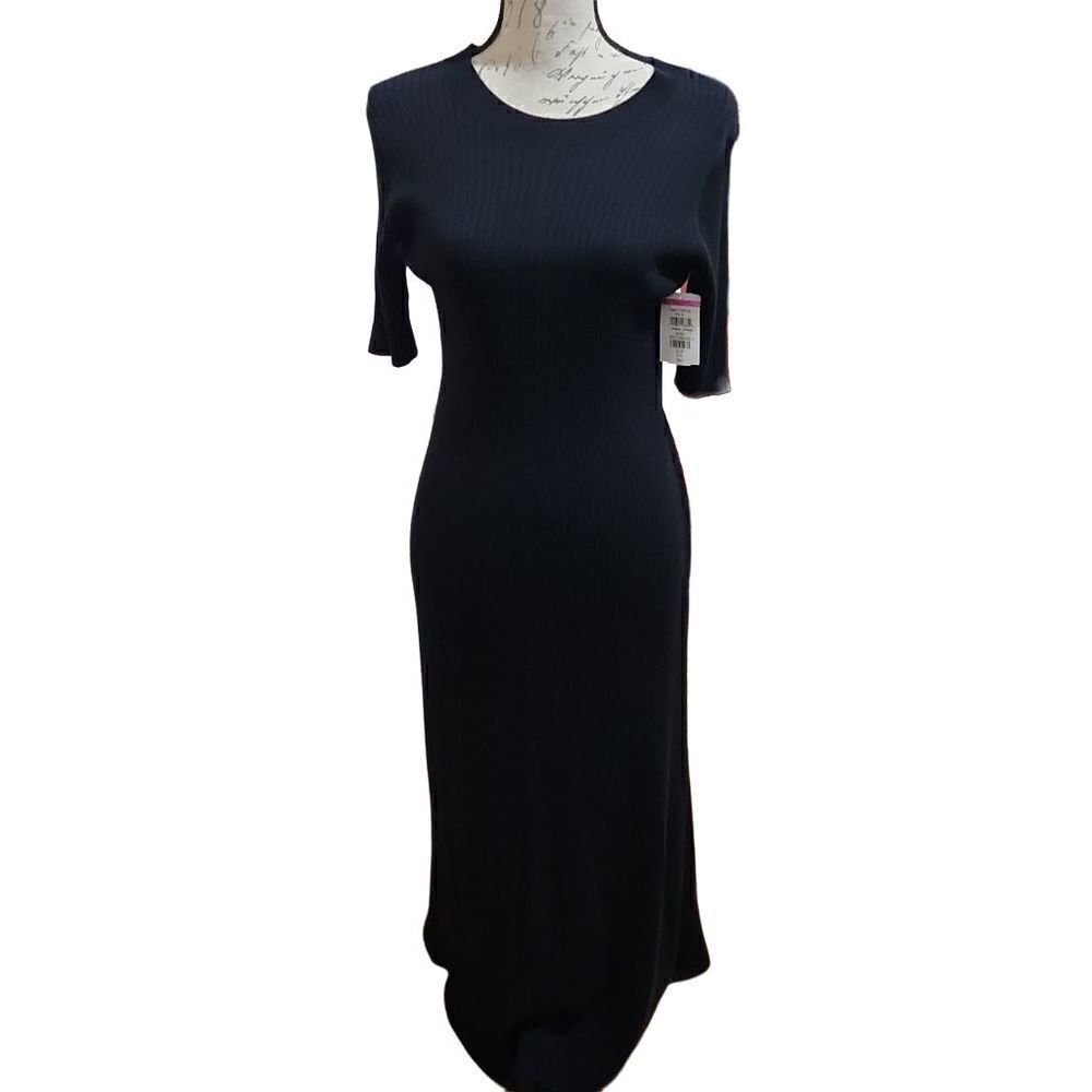 Treasure & Bond Ladies Black Ribbed Short Sleeve Dress - Size Small